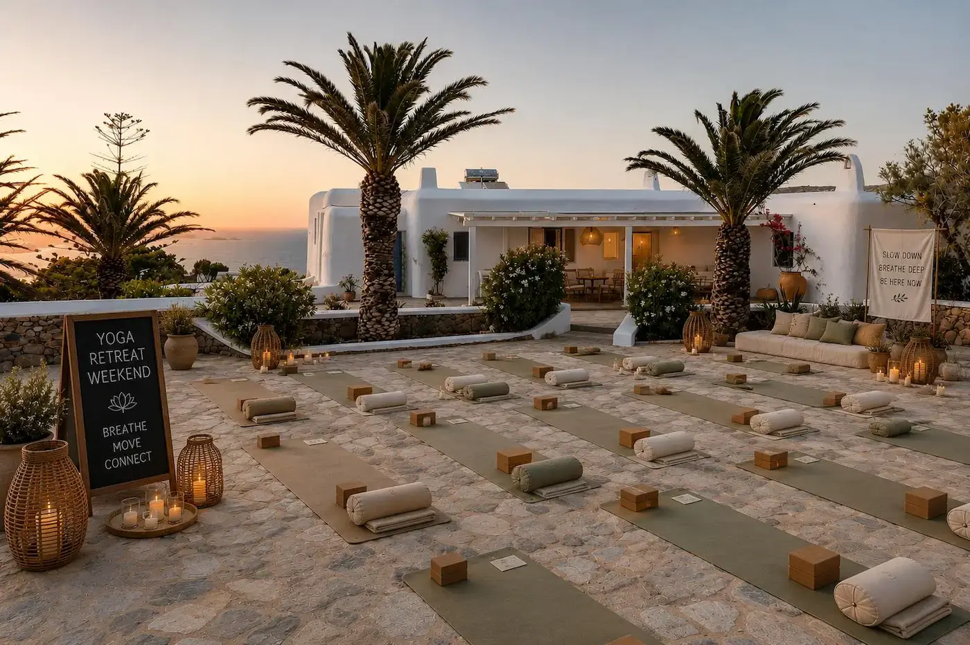 Yoga session at a Restoni retreat villa in Mykonos